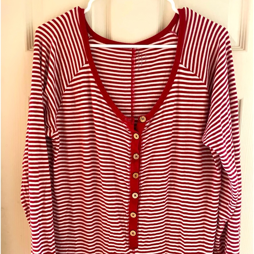 Burt’s Bees Baby Womens XL Union Suit One Piece Family Pajama Red & White Stripe